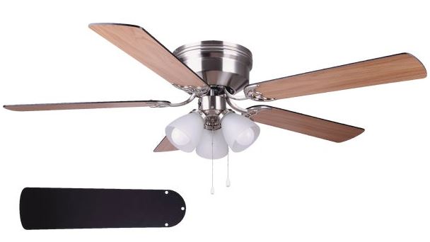 52" Brush Nickel Hugger Fan with 4Light