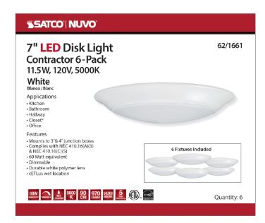 LED DISK LIGHT 7" WHITE 6 PACK