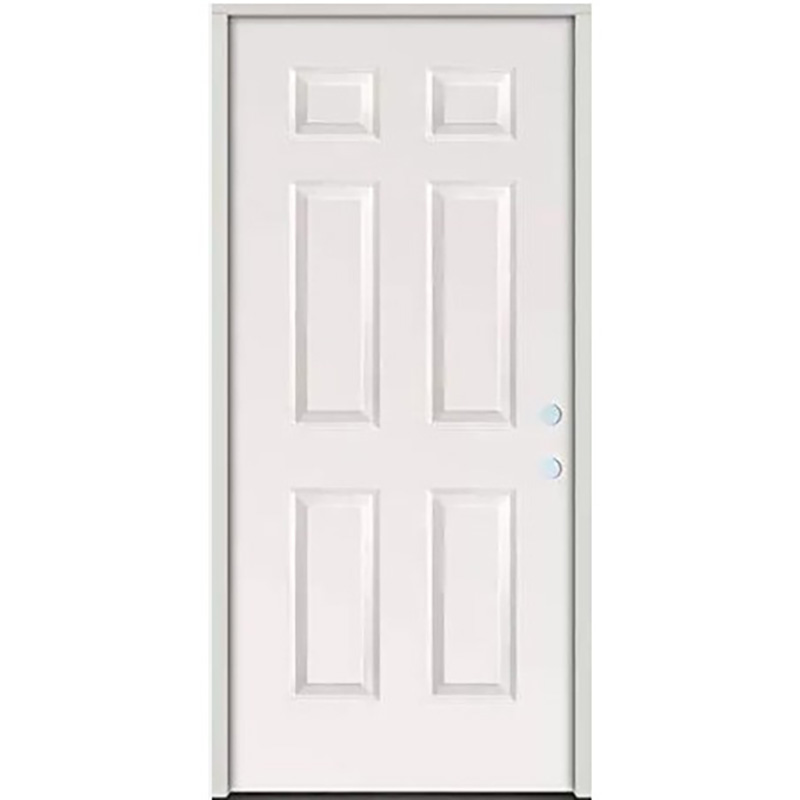 32" x 80" x 1-3/4" SC Primed 6 Panel Metal Pre-Hung Exterior Door Unit - 2 Bore - Left Hand