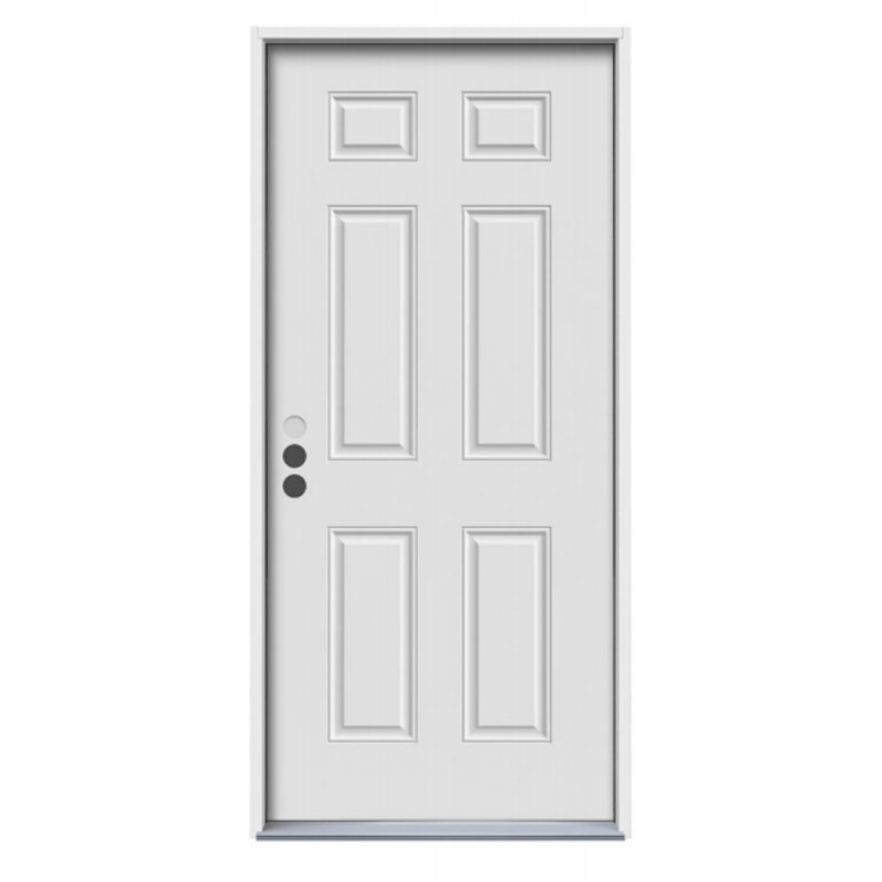 32" x 80" x 1-3/4" SC Primed 6 Panel Metal Pre-Hung Exterior Door Unit - 2-1/2 Bore  - Right Hand