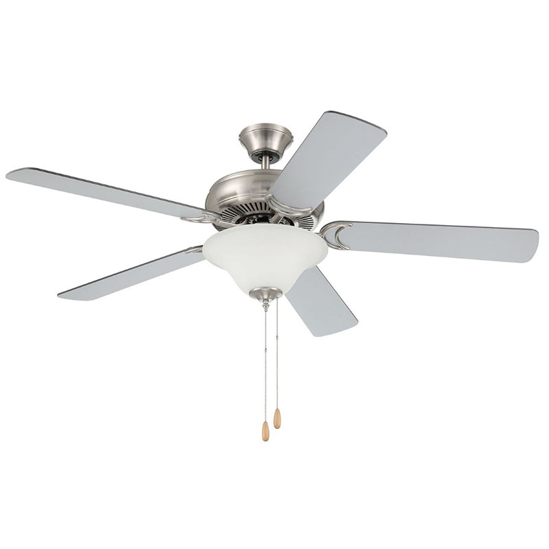 52" Brush Nickel Ceiling Fan with Bowl Light Kit