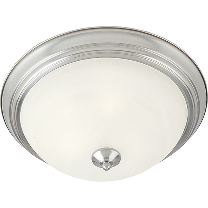 11" Flush Mount 2 Bulb Ceiling Fixture with White Marble Glass - Satin Nickel