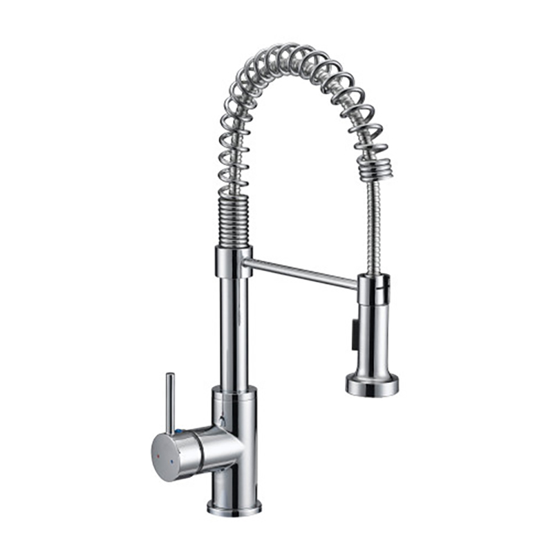 Single Handle Spring Neck Kitchen Faucet with Pull Down Sprayer - Chrome