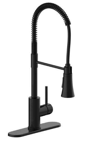 Single Handle Spring Neck Kitchen Faucet with Pull Down Sprayer - Matte Black